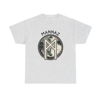 Mannaz Rune Reflection Graphic T-Shirt - Heavy Cotton Classic Fit Tee - Unisex White