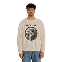 Norse Thurisaz Rune Wolf Sweatshirt - Heavy Blend Fleece Crewneck - Unisex Off White