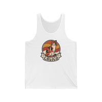 Calico Cat Retro Sunset Tank Top - Lightweight Cotton Jersey Retail Fit - Unisex White
