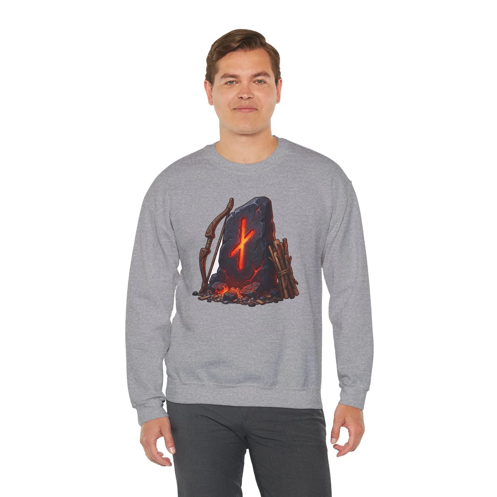 Nauthiz Rune Need-Fire Graphic Sweatshirt - Heavy Blend Crewneck Fleece - Unisex White