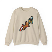 Fetch Quest 8-Bit Pixel Gaming Dog Sweatshirt - Heavy Blend Cotton Polyester Crewneck - Unisex White
