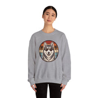 Siberian Husky 70s Sunset Aviators Sweatshirt - Heavyweight Cotton Blend Crewneck - Unisex White