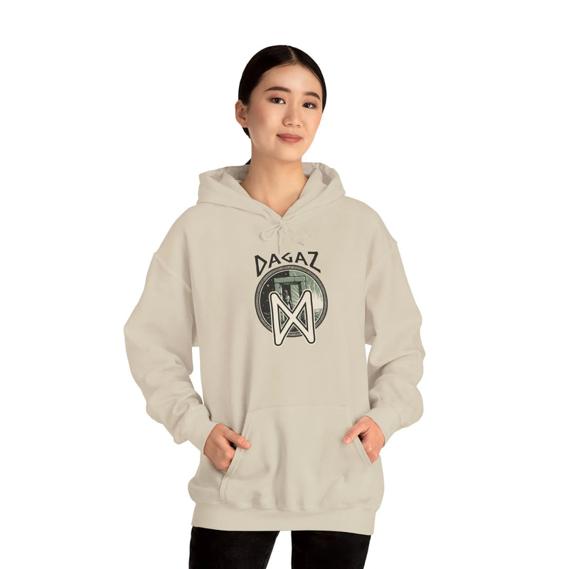Dagaz Rune Threshold Graphic Hoodie - Soft Cotton Blend Pullover - Unisex White