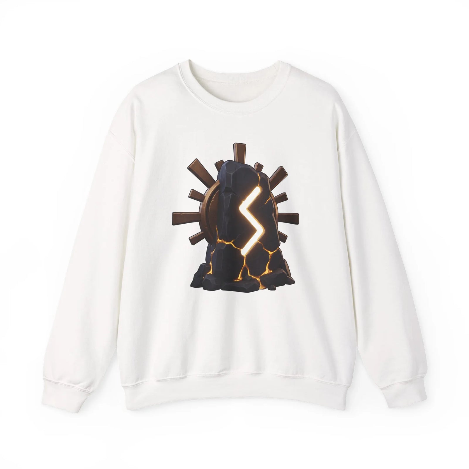 Sowulo Rune Sun Graphic Sweatshirt - Classic Fit Fleece Crewneck - Unisex White