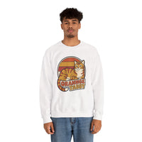 Orange Tabby Retro Sunset Graphic Sweatshirt - Heavy Blend Crewneck Fleece - Unisex White