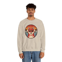 Shiba Inu Cool Dog 70s Sunset Sweatshirt - Heavy Blend Fleece Crewneck - Unisex White