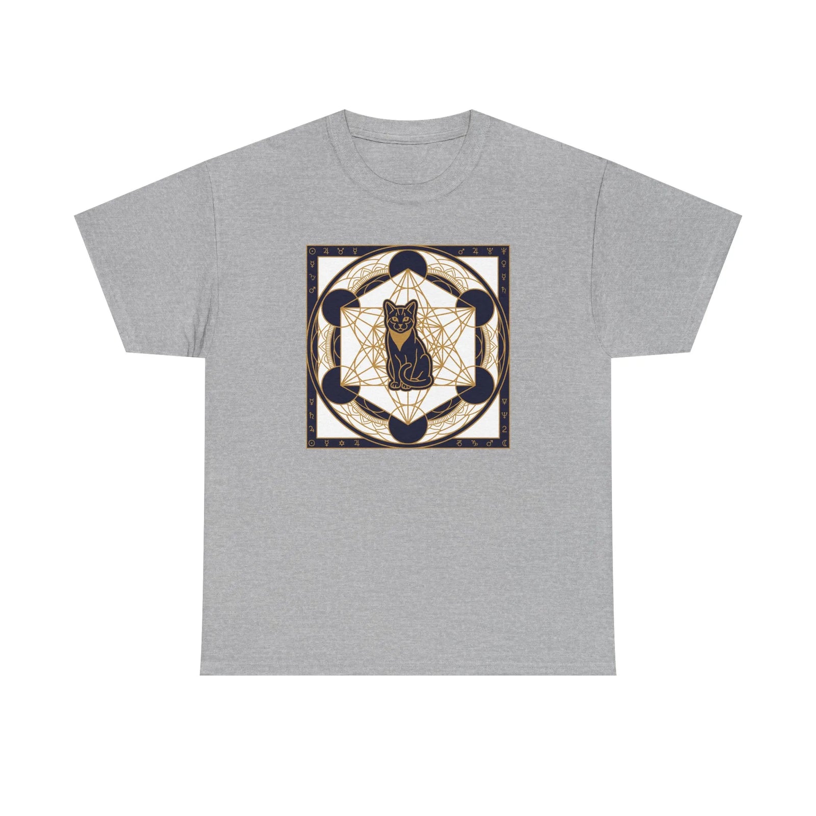 Metatron's Cat Sacred Geometry T-Shirt - Heavyweight Cotton Classic Fit Tee - Unisex White