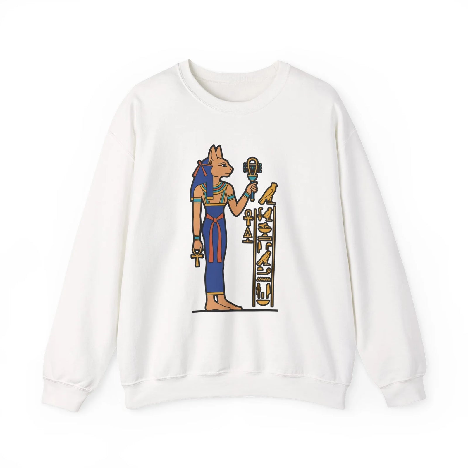 Bastet Sphynx Egyptian Cat Sweatshirt - Heavy Blend Fleece Crewneck - Unisex Ash Gray