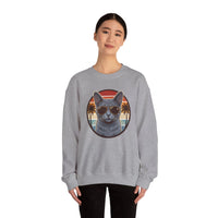Russian Blue Cat Aviator Sunglasses Sweatshirt - Heavy Blend Fleece Crewneck - Unisex White