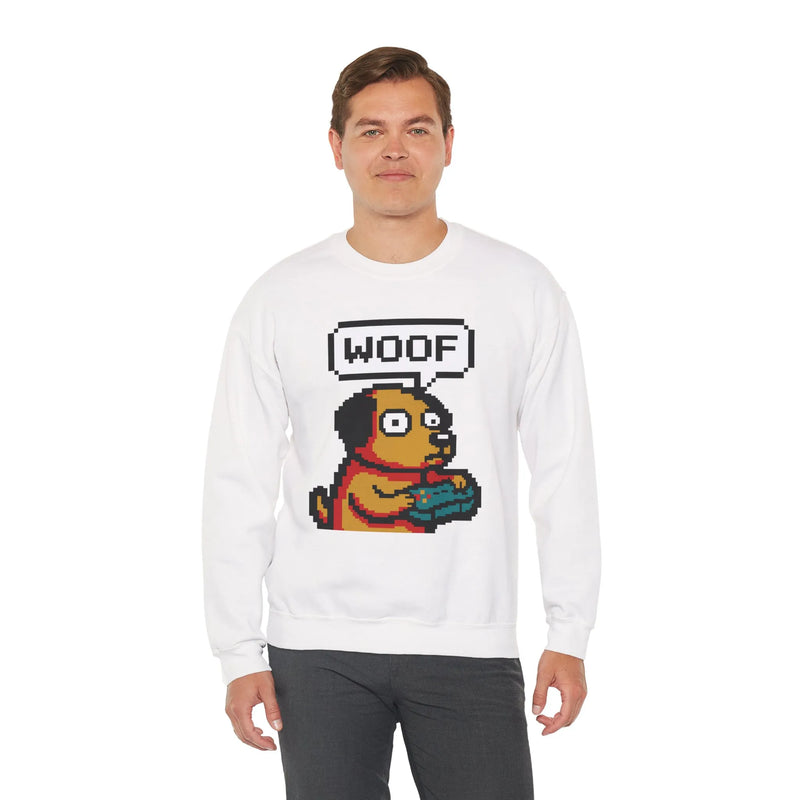 8-Bit Pixel Gaming Dogs Sweatshirt - Heavy Blend Cotton-Poly Crewneck - Unisex White