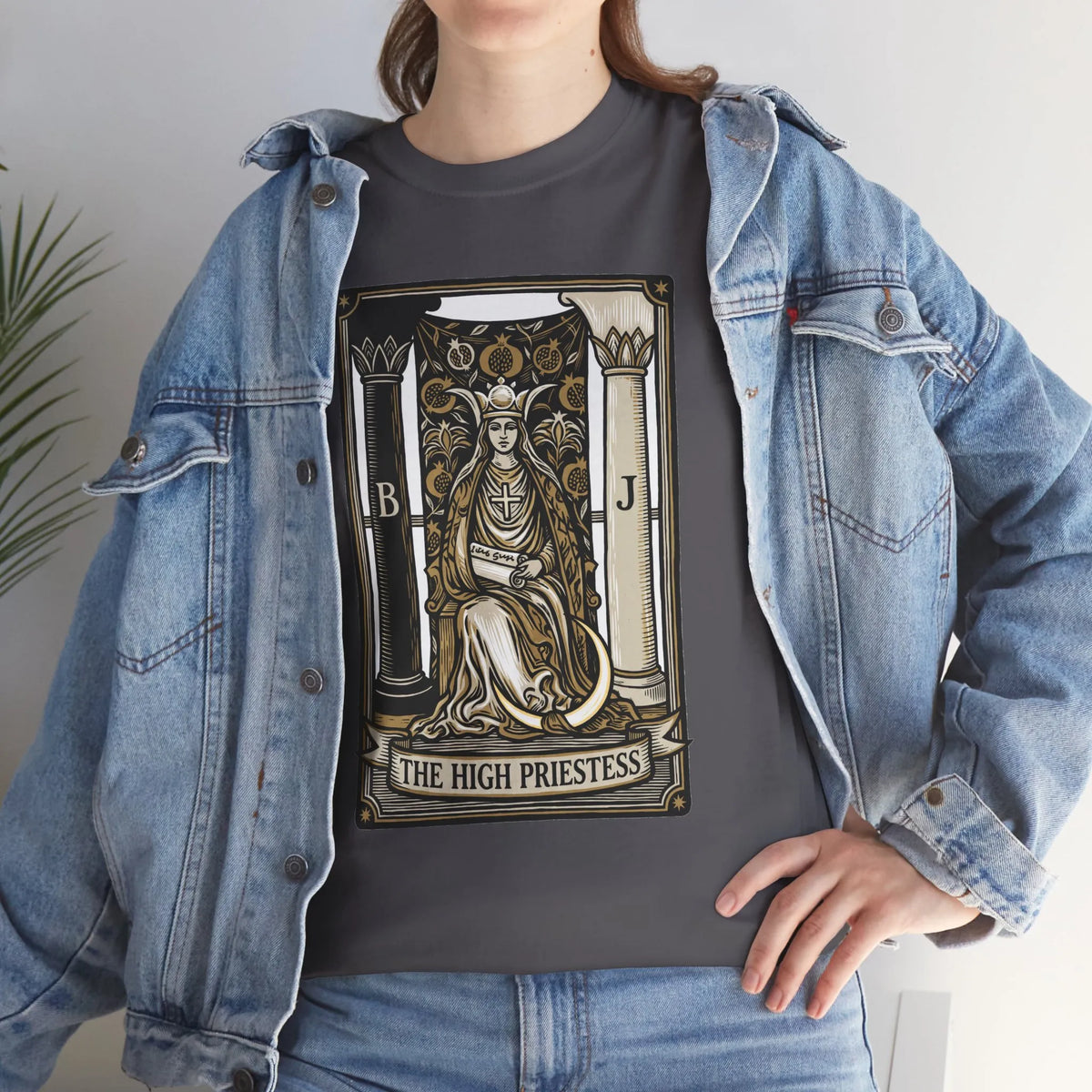 The High Priestess Tarot Card T-Shirt - Heavy Cotton Classic Fit Tee - Unisex White