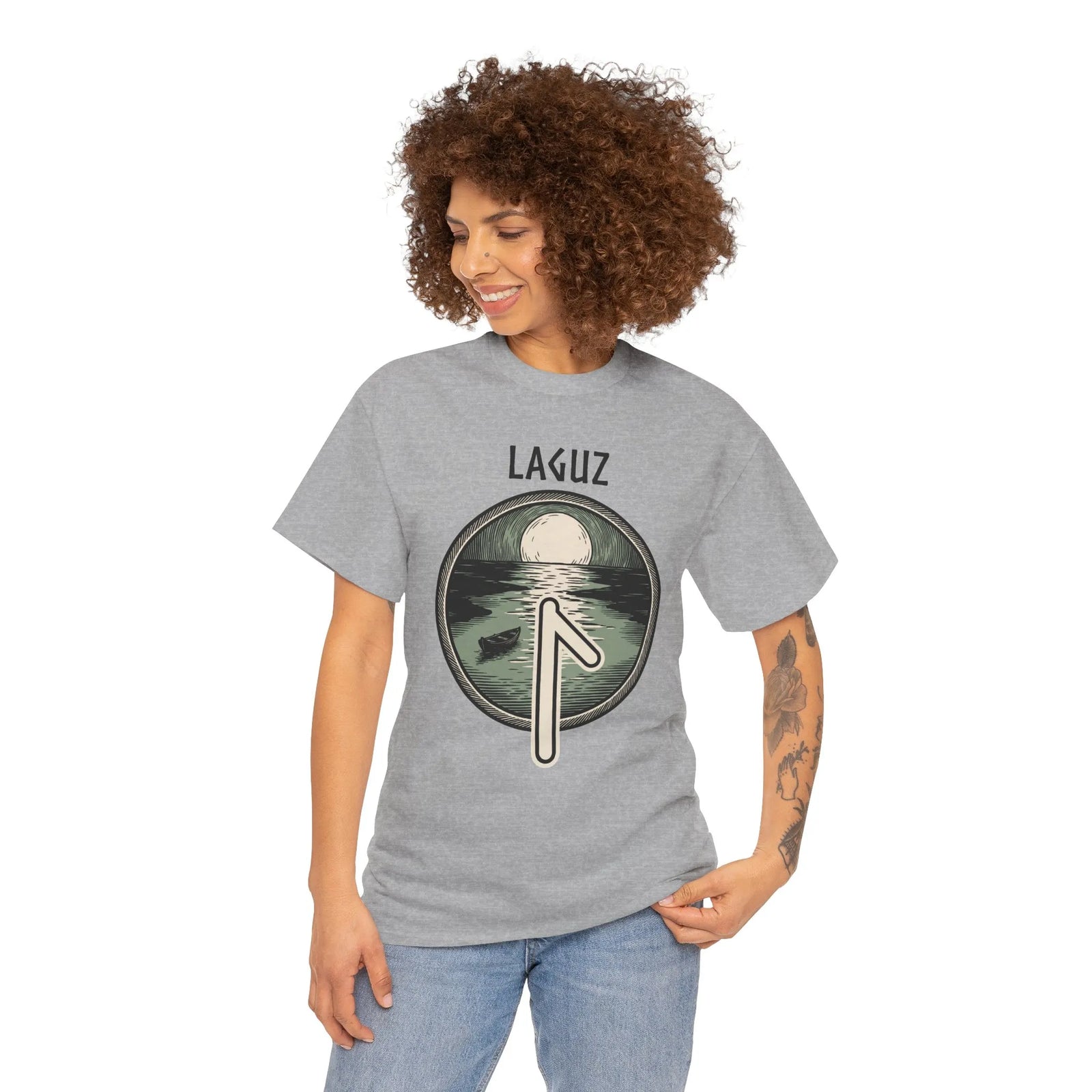 Laguz Rune Water Moon T-Shirt - Heavy Cotton Classic Fit - Unisex White