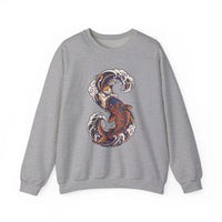 Koi Rider Ukiyo-e Samurai Cats Sweatshirt - Heavy Blend Fleece Crewneck - Unisex Ash