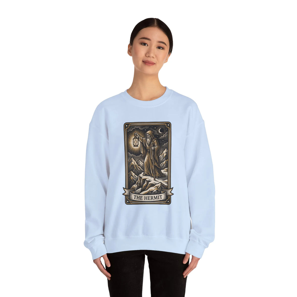 The Hermit Tarot Card Sweatshirt - Heavy Blend Crewneck Fleece - Unisex Off White