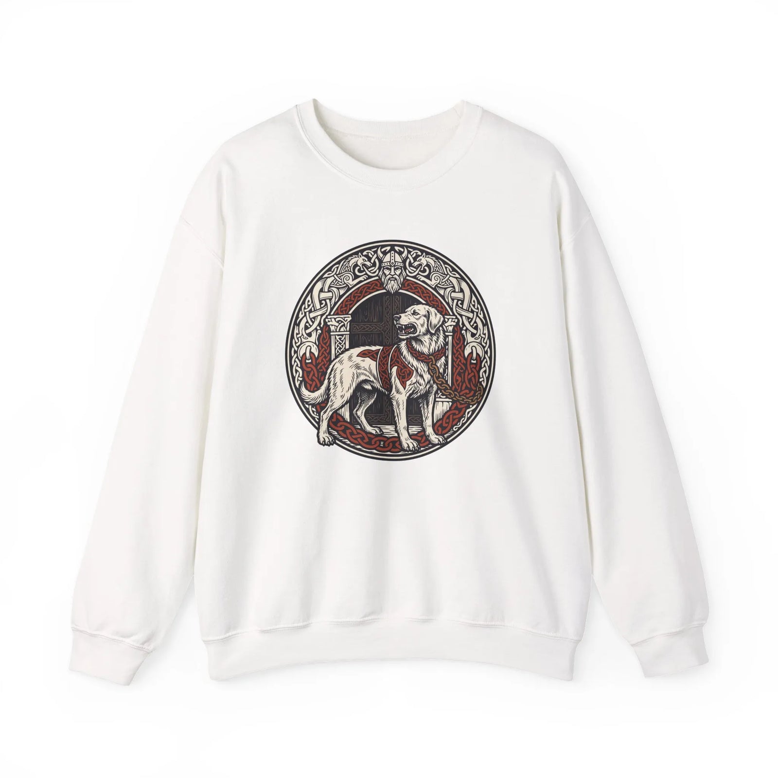Garmr Norse Wolf Graphic Sweatshirt - Heavy Blend Classic Fit Crewneck - Unisex White