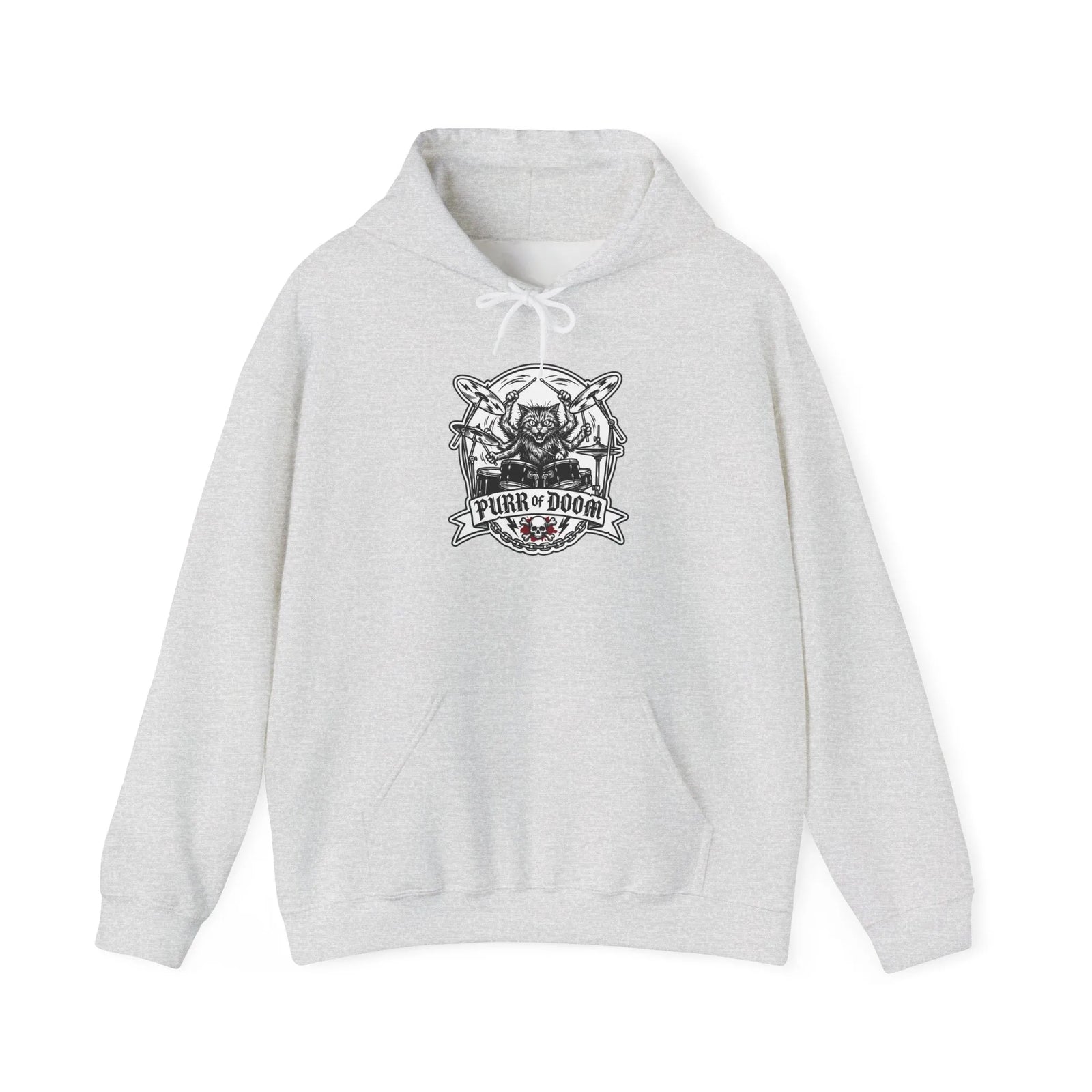 Drummer Heavy Metal Rocker Cats Hoodie - Classic Fit Heavy Blend Fleece - Unisex White
