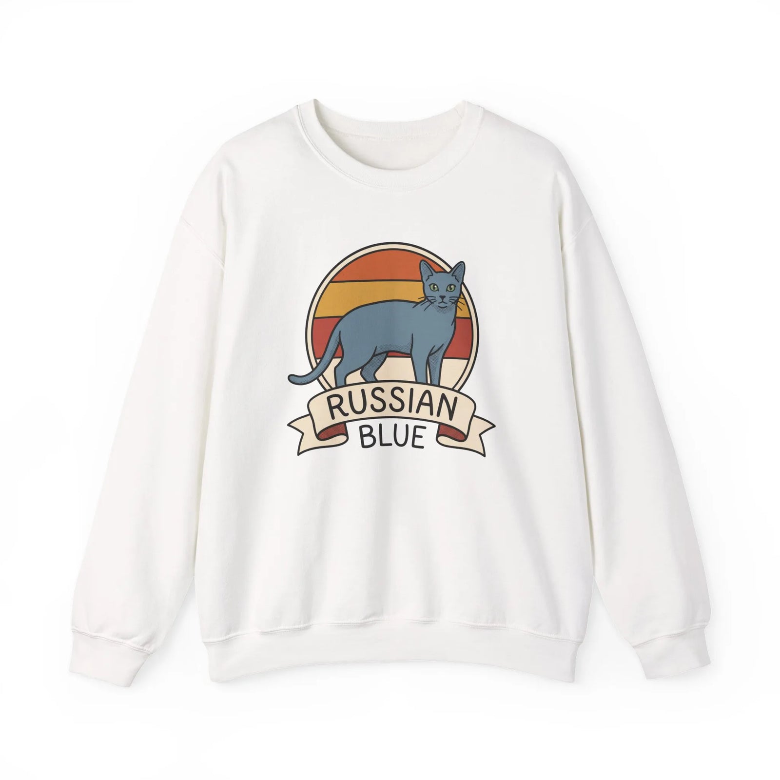 Russian Blue Retro 70s Sunset Sweatshirt - Heavy Blend Crewneck - Unisex White