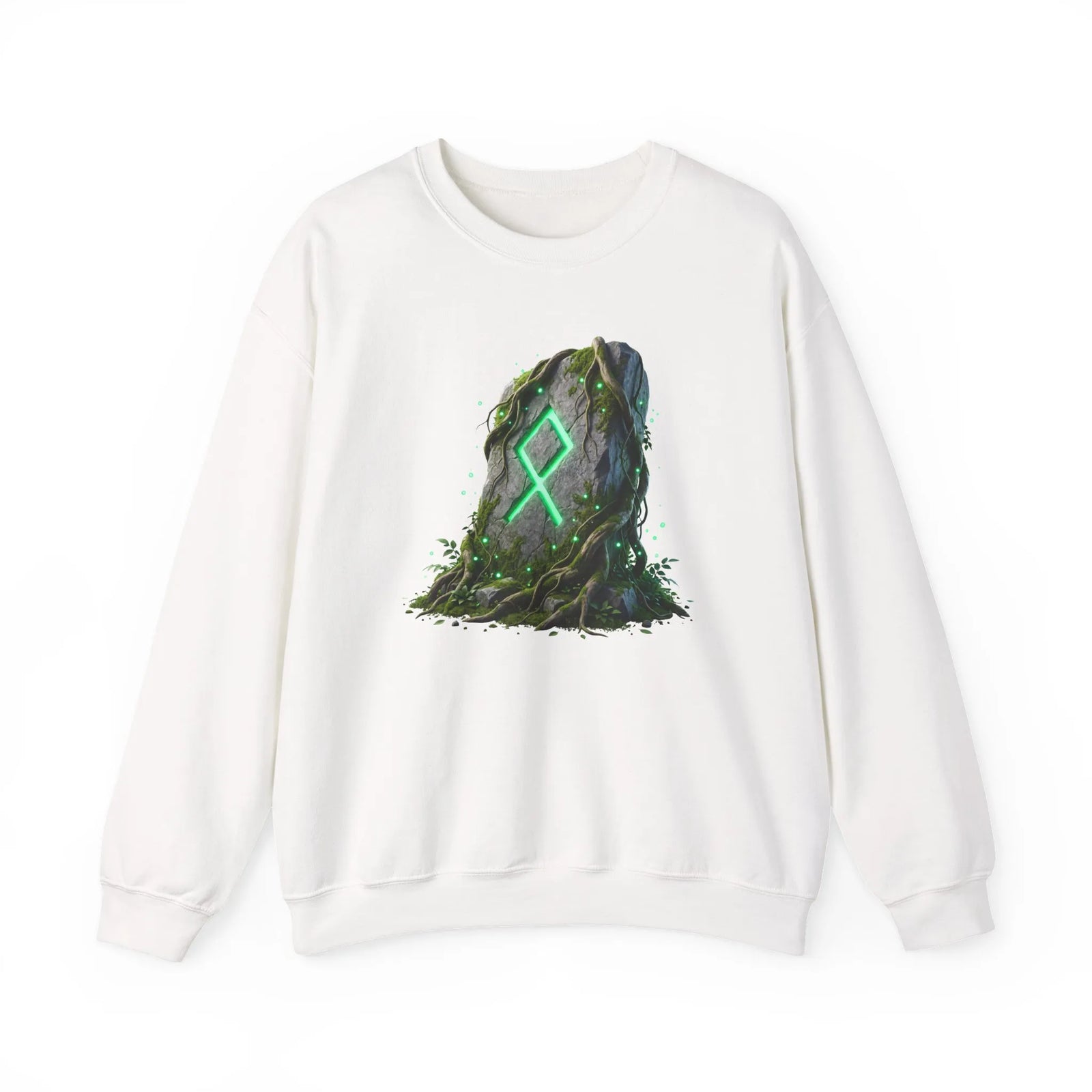 Othala Rune Ancient Stone Sweatshirt - Heavy Blend Cotton Polyester Crewneck - Unisex White