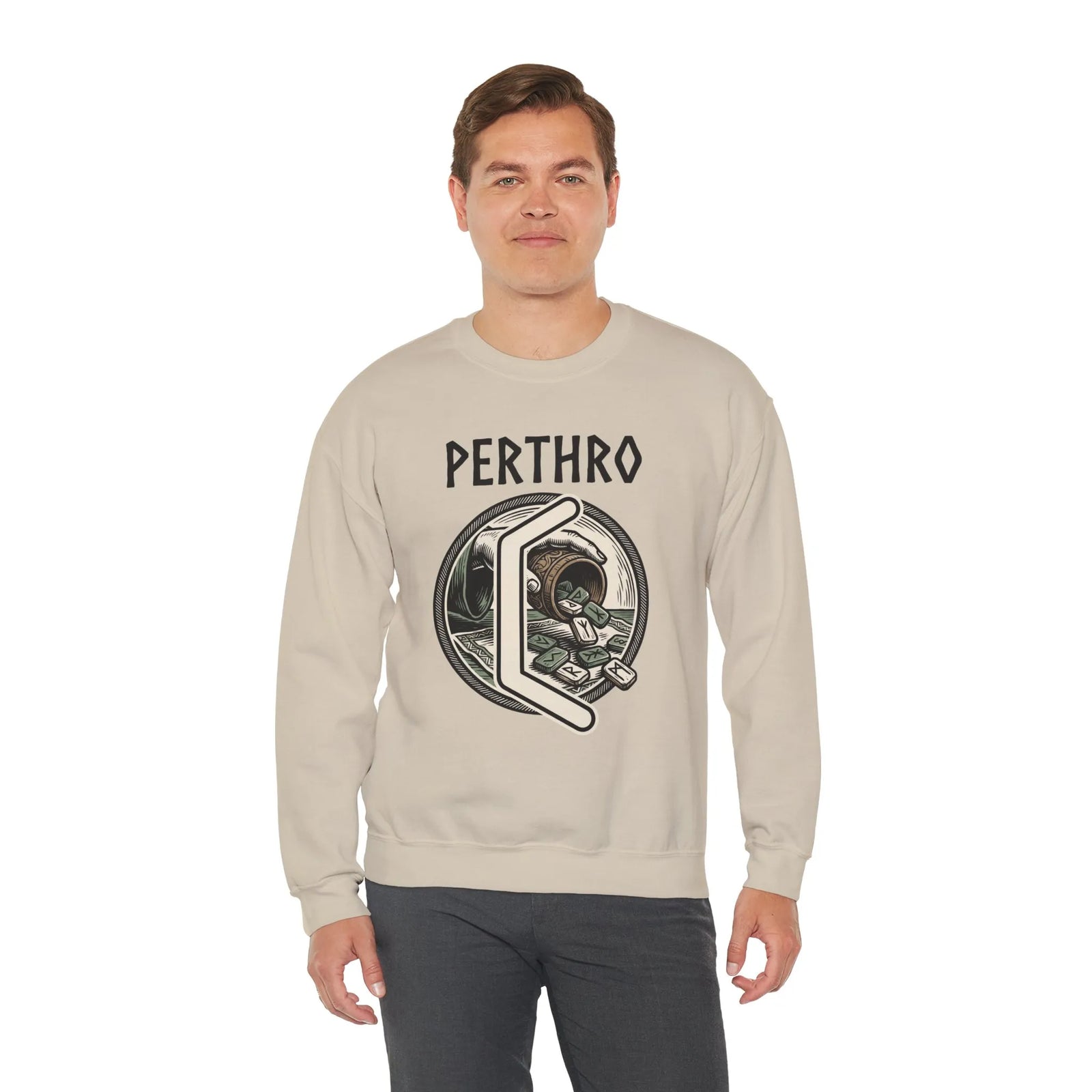Perthro Rune Lot Cup Graphic Sweatshirt - Heavy Blend Fleece Crewneck - Unisex White