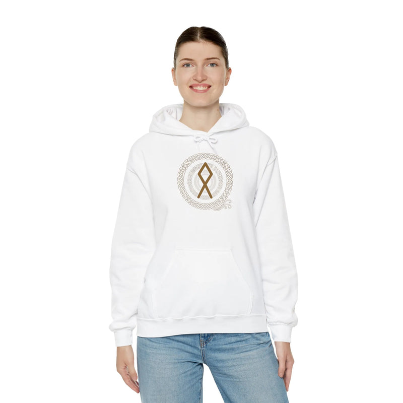 Othala Rune Norse Symbol Hoodie - Heavyweight Fleece Pullover - Unisex White
