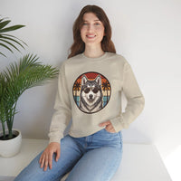 Siberian Husky 70s Sunset Aviators Sweatshirt - Heavyweight Cotton Blend Crewneck - Unisex White
