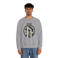 Uruz Rune Bull Norse Mythology Sweatshirt - Heavy Blend Cotton Poly Crewneck - Unisex White