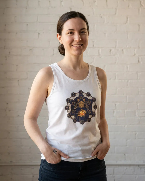 Alchemist Cat Sacred Geometry Tank Top - Soft Airlume Cotton Retail Fit - Unisex Athletic Heather