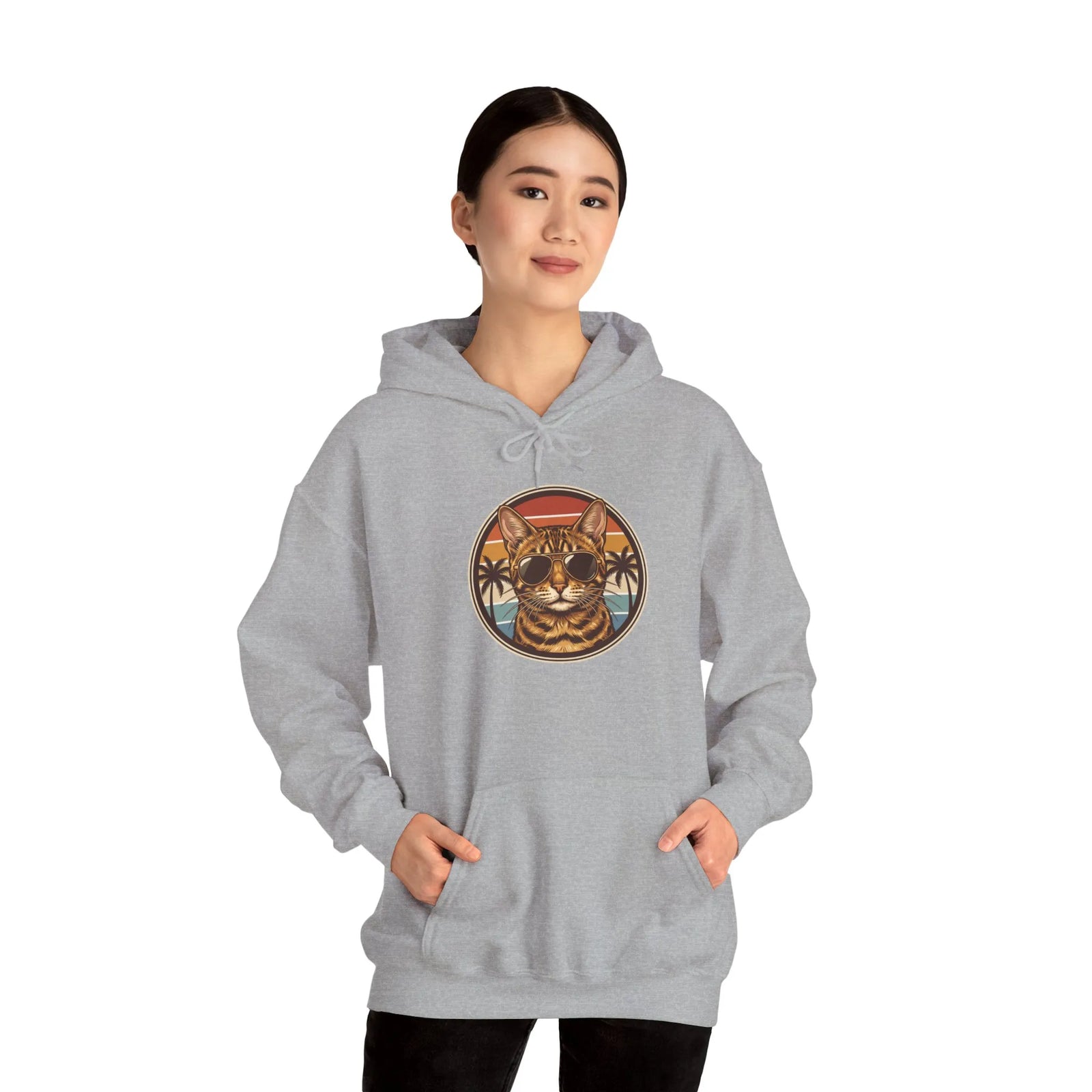 Bengal Cool Cat Aviators Hoodie - Soft Cotton Blend Pullover - Unisex White