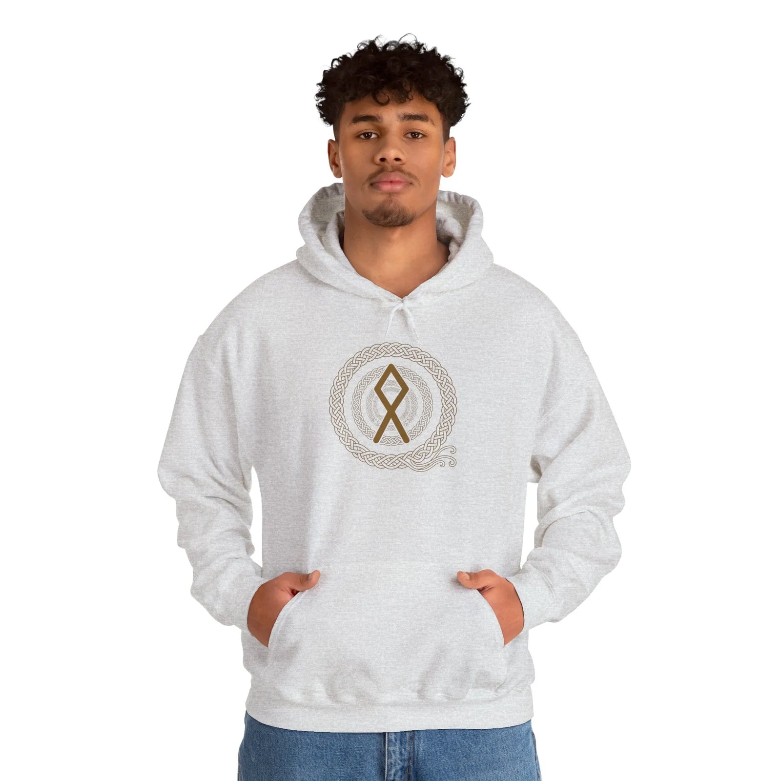 Othala Rune Norse Symbol Hoodie - Heavyweight Fleece Pullover - Unisex White