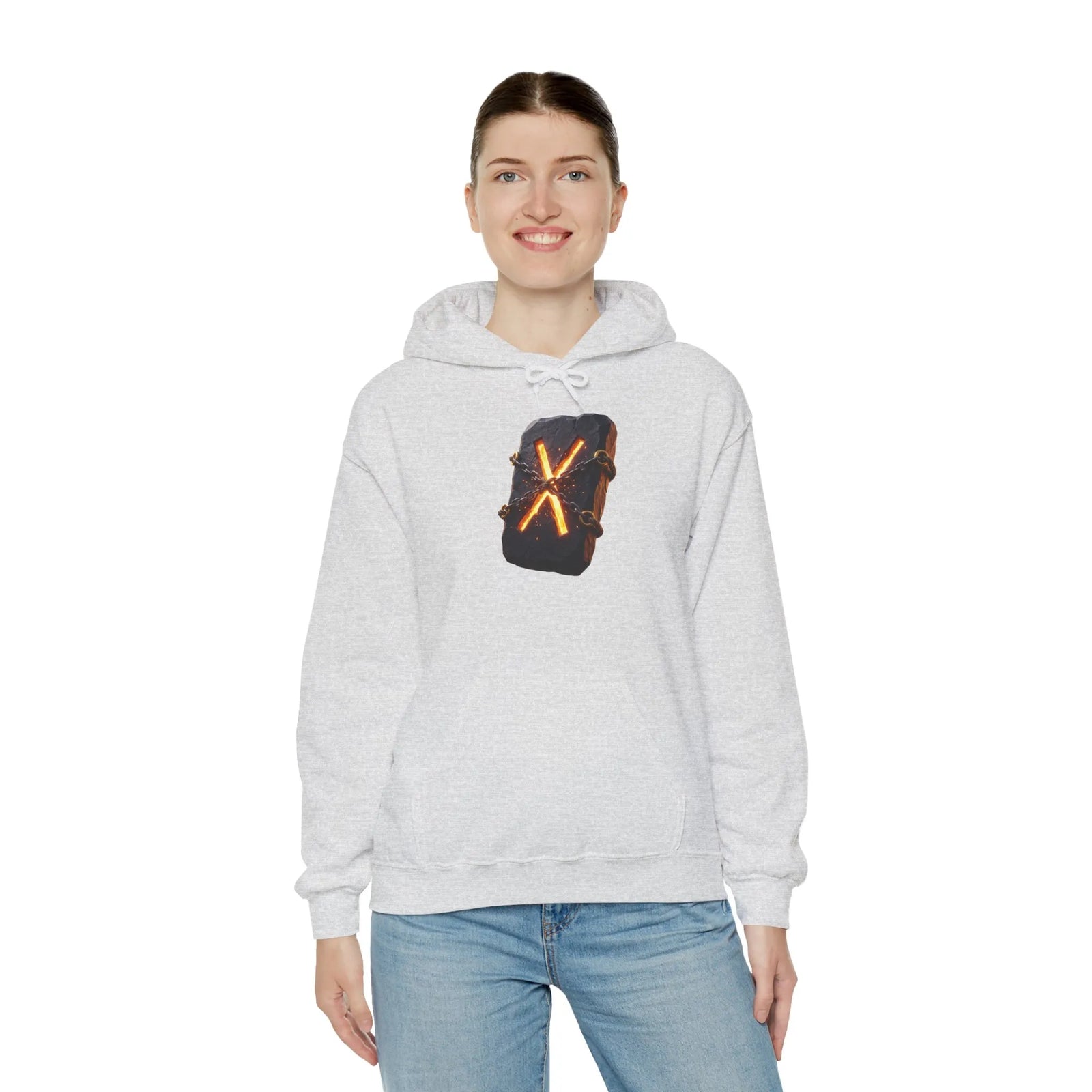 Gebo Rune Symbol Hoodie - Cozy Cotton Blend Fleece Pullover - Unisex White