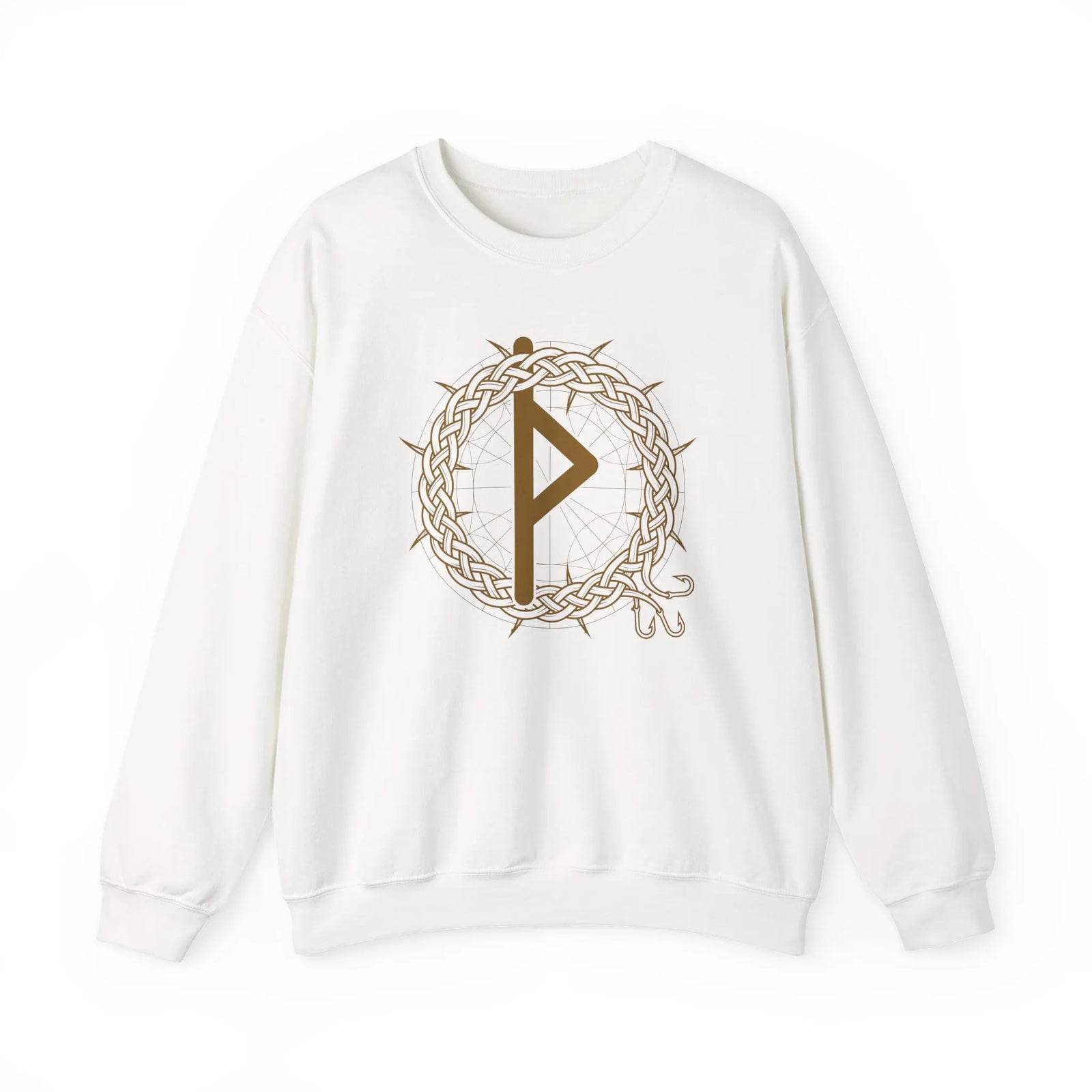 Thurisaz Rune Thorn Defense Sweatshirt - Heavy Blend Cotton Poly Crewneck - Unisex White