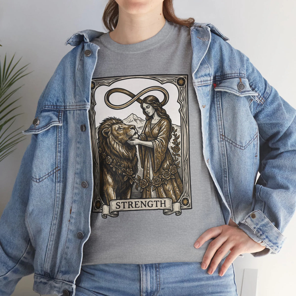 Tarot Strength Card Graphic T-Shirt - Heavy Cotton Classic Fit Crewneck - Unisex White