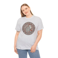 Norse Knotwork Cat Freyja T-Shirt - Heavy Cotton Classic Fit Tee - Unisex White