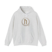 Uruz Rune Vitality Graphic Hoodie - Heavy Blend Fleece Pullover - Unisex White