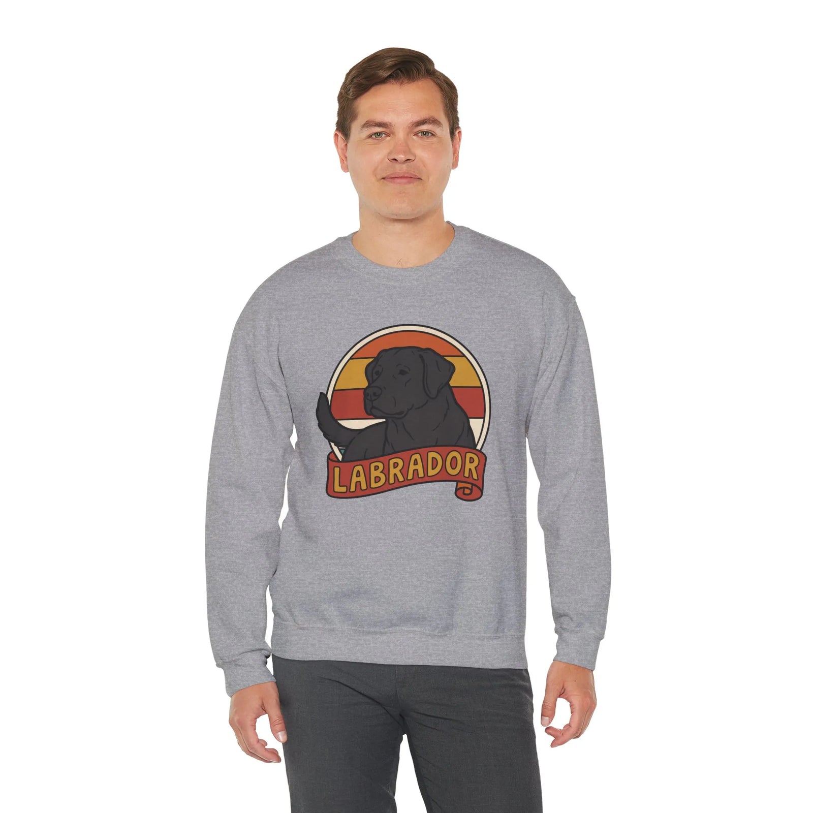 Labrador Retro 70s Sunset Sweatshirt - Heavy Blend Fleece Crewneck - Unisex White