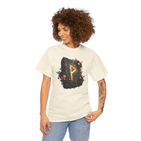 Wunjo Rune Floral T-Shirt - Heavy Cotton Classic Fit Tee - Unisex White
