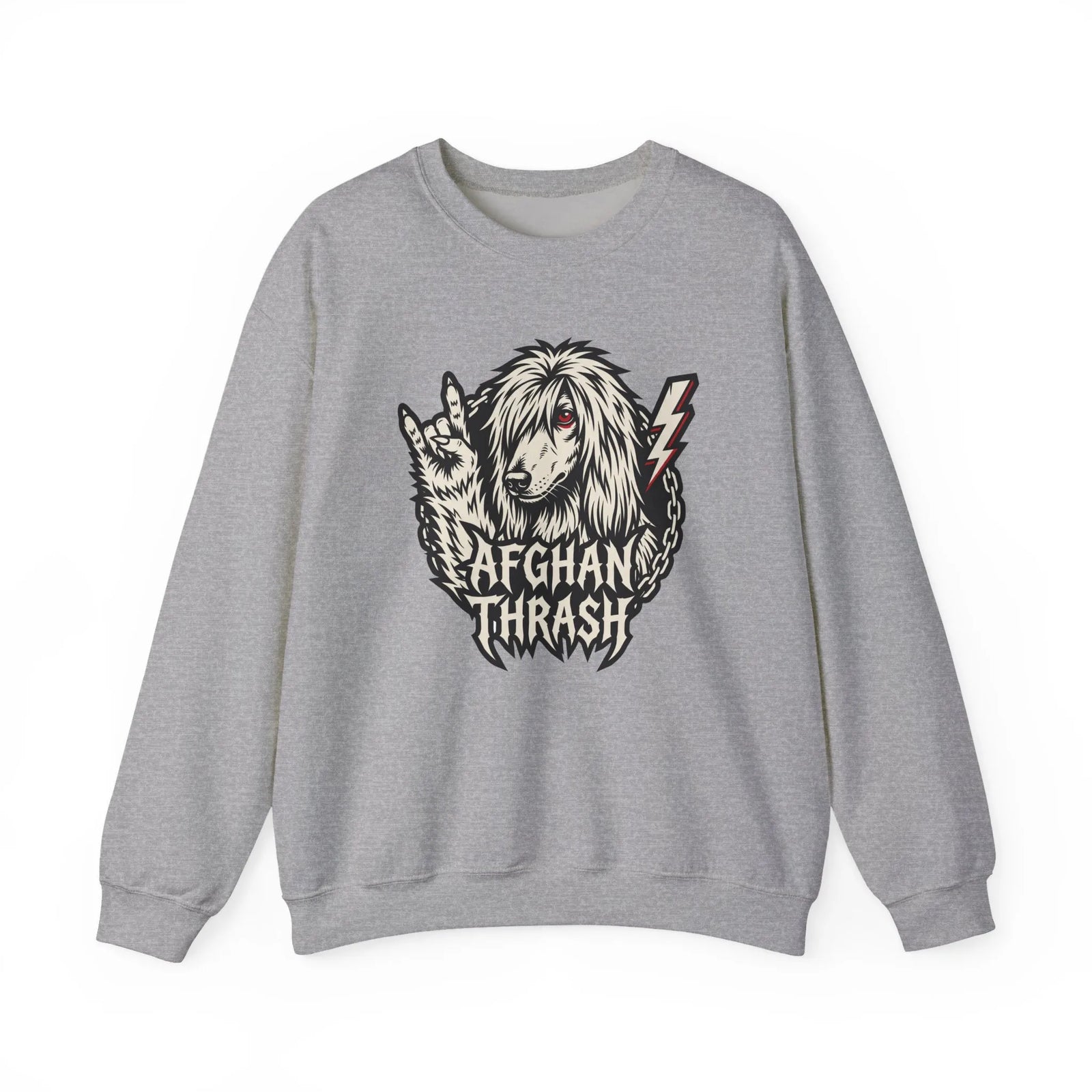 Headbanger Heavy Metal Dog Graphic Sweatshirt - Heavyweight Cotton Blend Fleece - Unisex White
