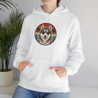 Siberian Husky Aviator 70s Sunset Hoodie - Soft Cotton Blend Pullover - Unisex White