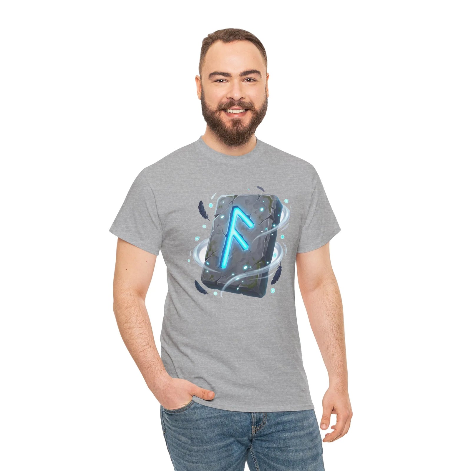 Ansuz Rune Odin's Raven Graphic T-Shirt - Heavy Cotton Classic Fit Crewneck Tee - Unisex White