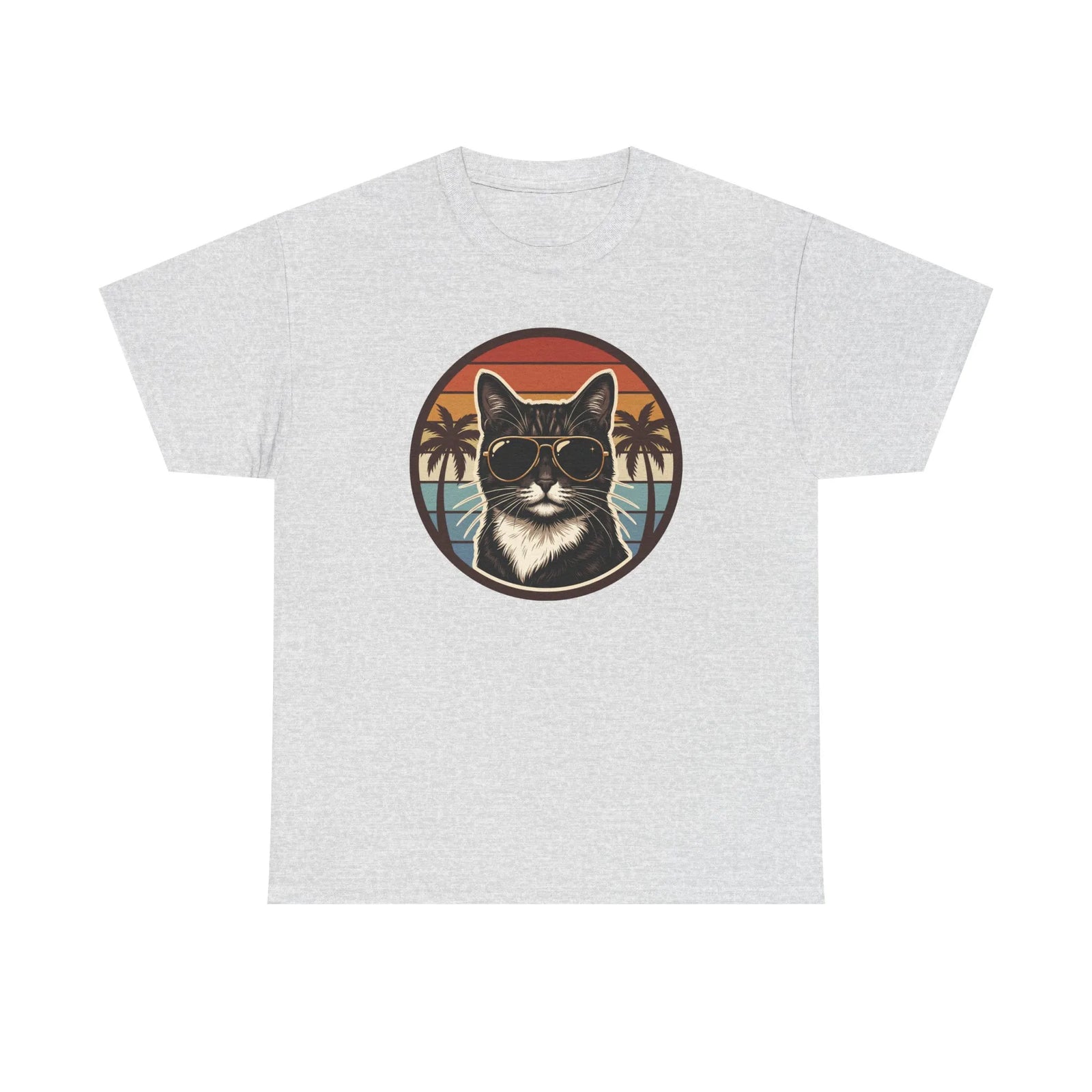 Tuxedo Cool Cats 70s Sunset Aviators T-Shirt - Heavy Cotton Classic Fit Tee - Unisex White