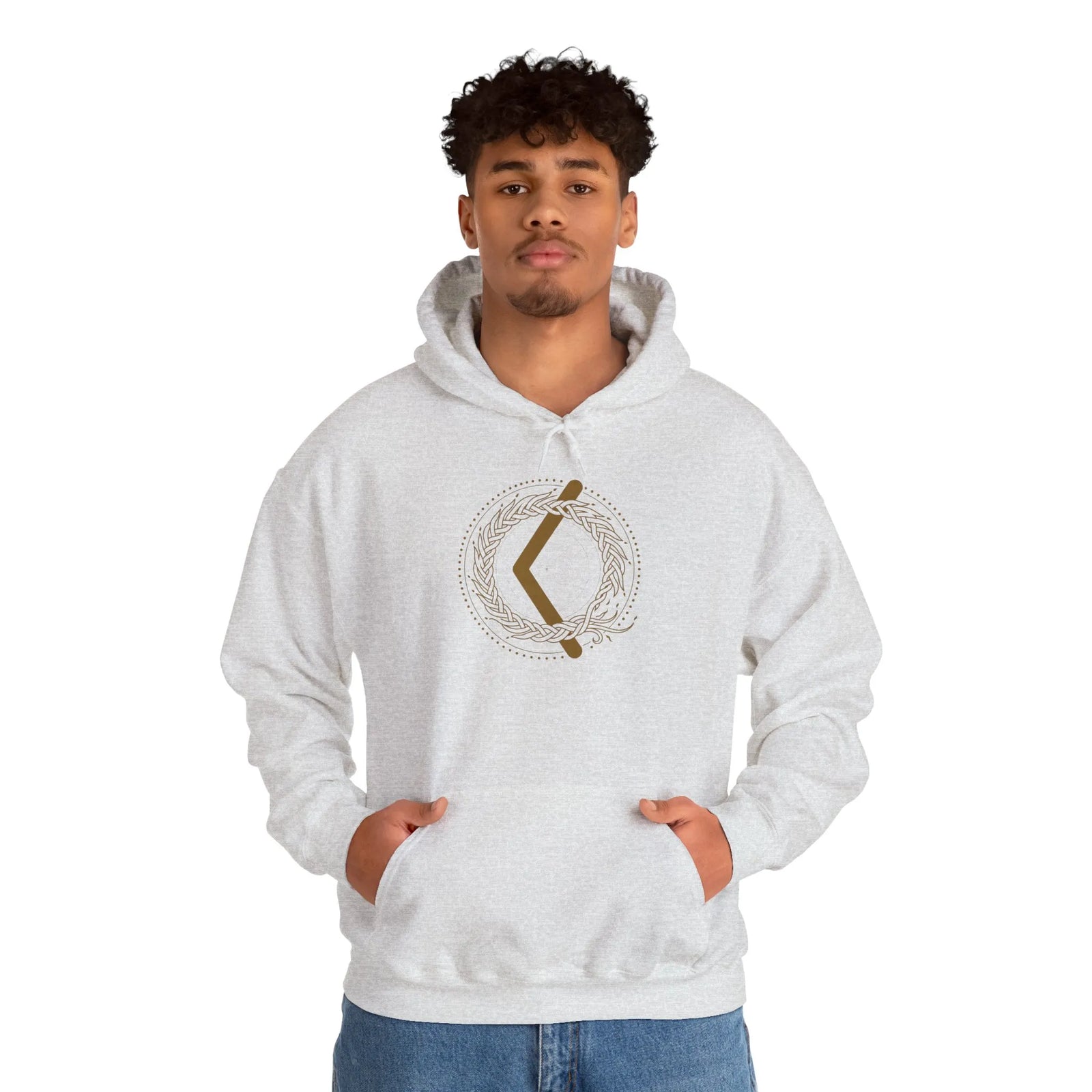 Kenaz Creative Fire Rune Hoodie - Heavy Blend Fleece Pullover Hoodie - Unisex White