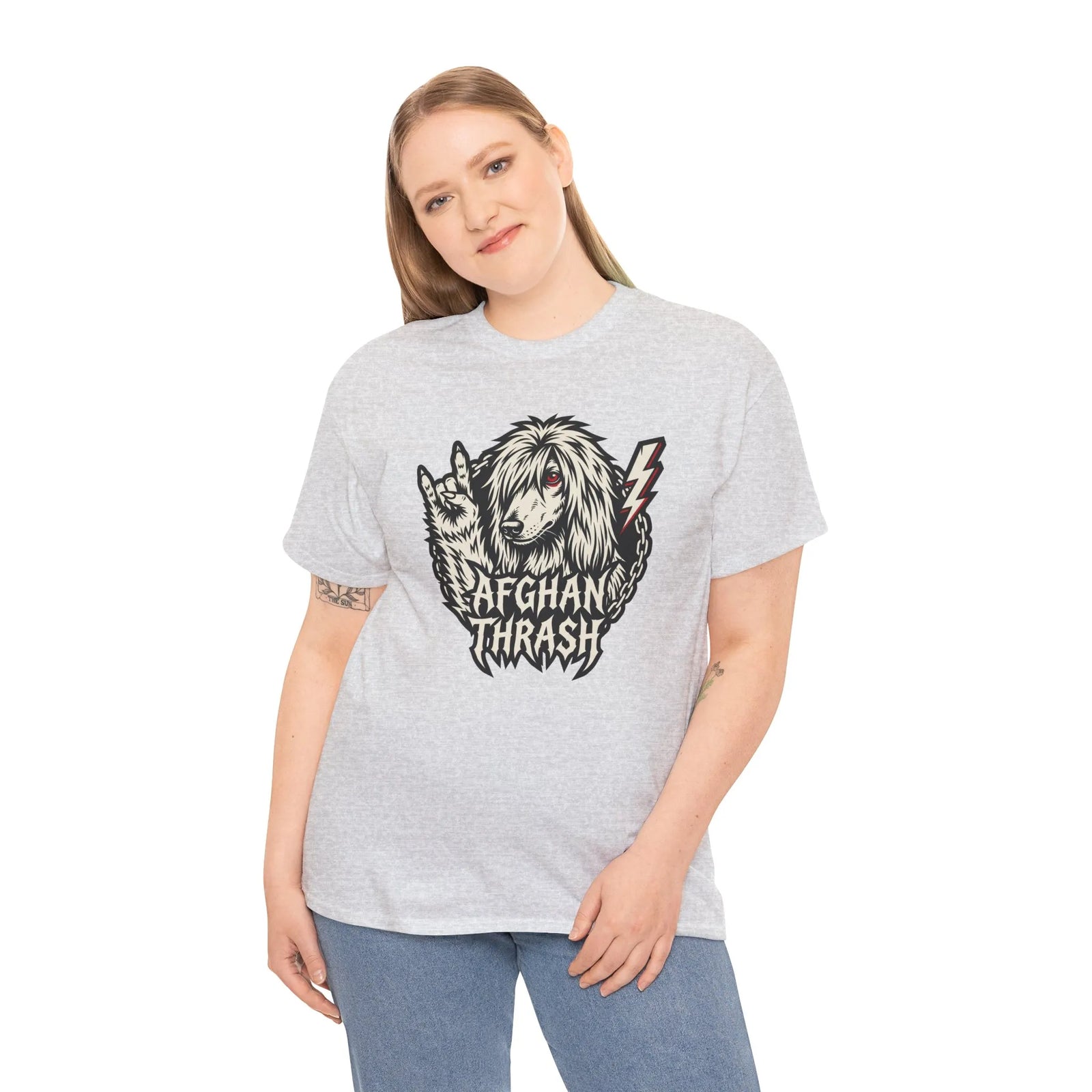 Headbanger Rocker Dogs Graphic T-Shirt - Heavy Cotton Classic Fit Tee - Unisex White