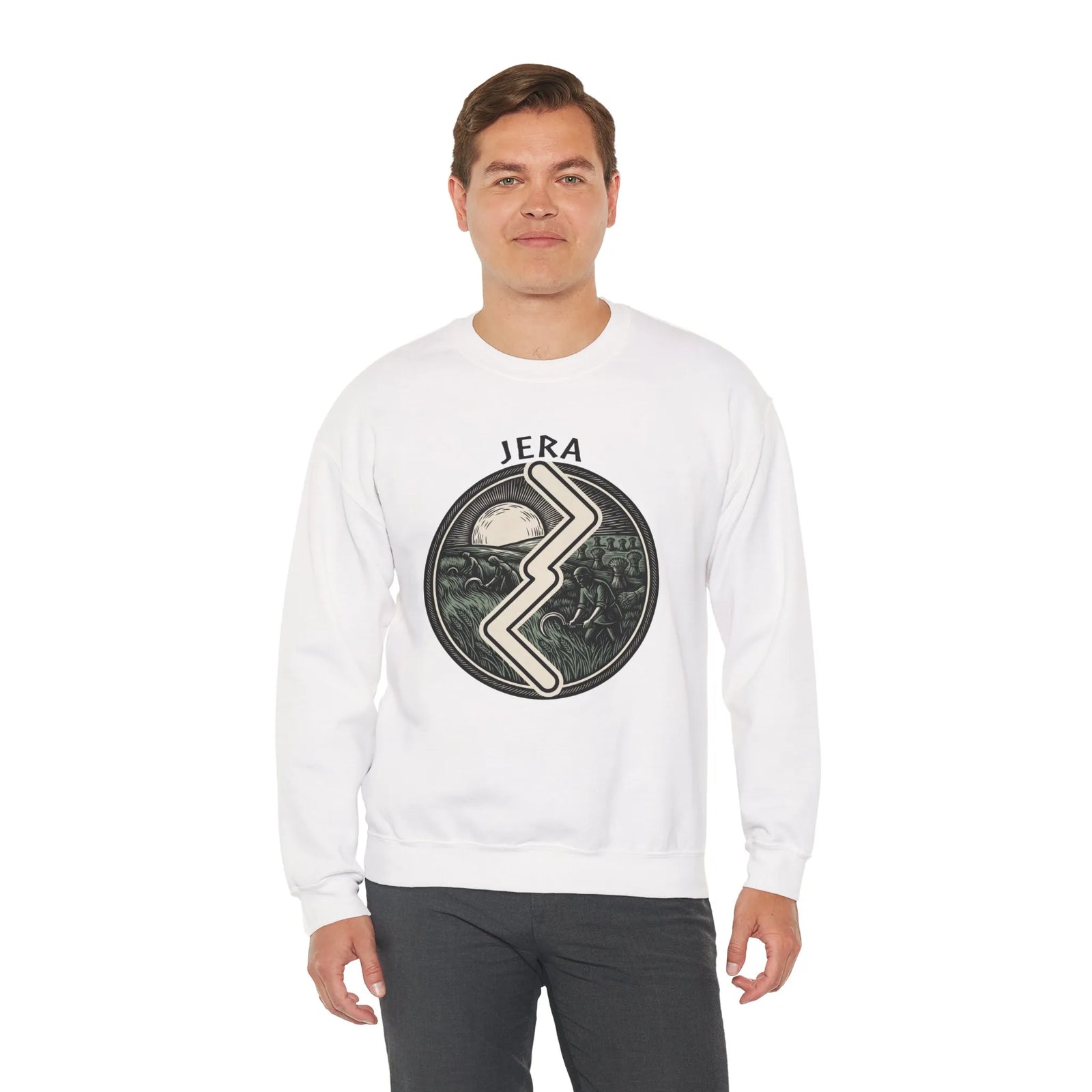Jera Rune Harvest Field Sweatshirt - Medium Weight Cotton Blend Crewneck - Unisex White