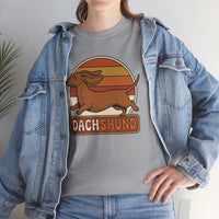 Dachshund Retro 70s Sunset Graphic T-Shirt - Heavy Cotton Classic Fit Tee - Unisex White