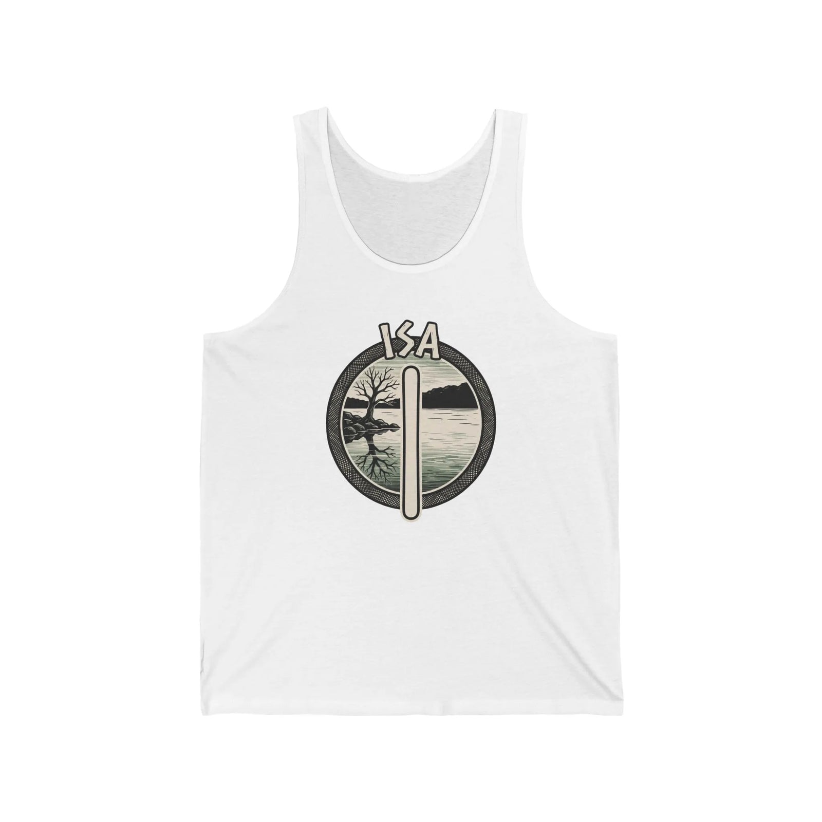 Isa Rune Tree Landscape Tank Top - Soft Combed Cotton Jersey Tank - Unisex White