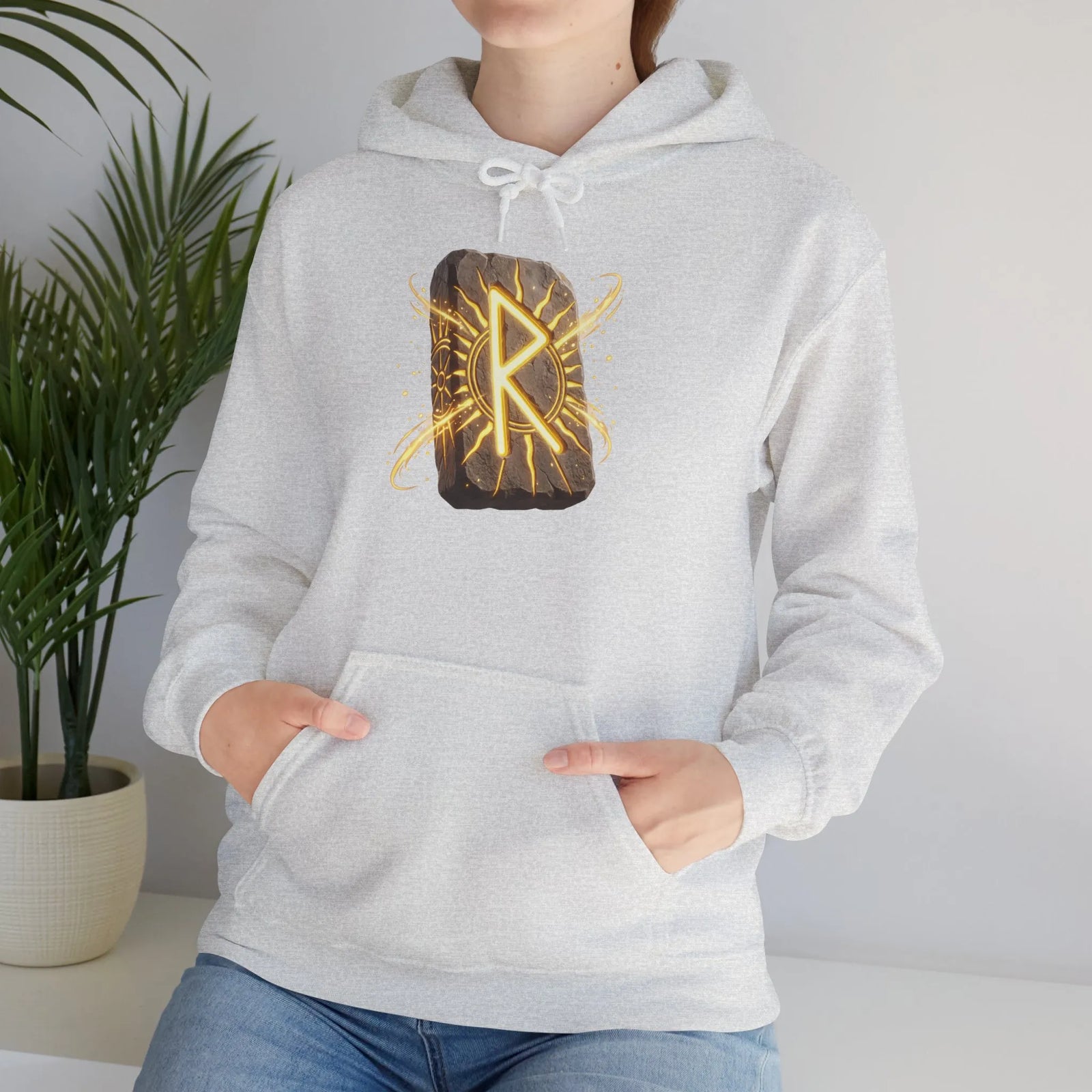Raido Rune Journey Wheel Hoodie - Soft Cotton Blend Pullover Hooded - Unisex White
