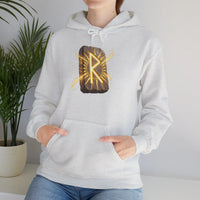 Raido Rune Journey Wheel Hoodie - Soft Cotton Blend Pullover Hooded - Unisex White