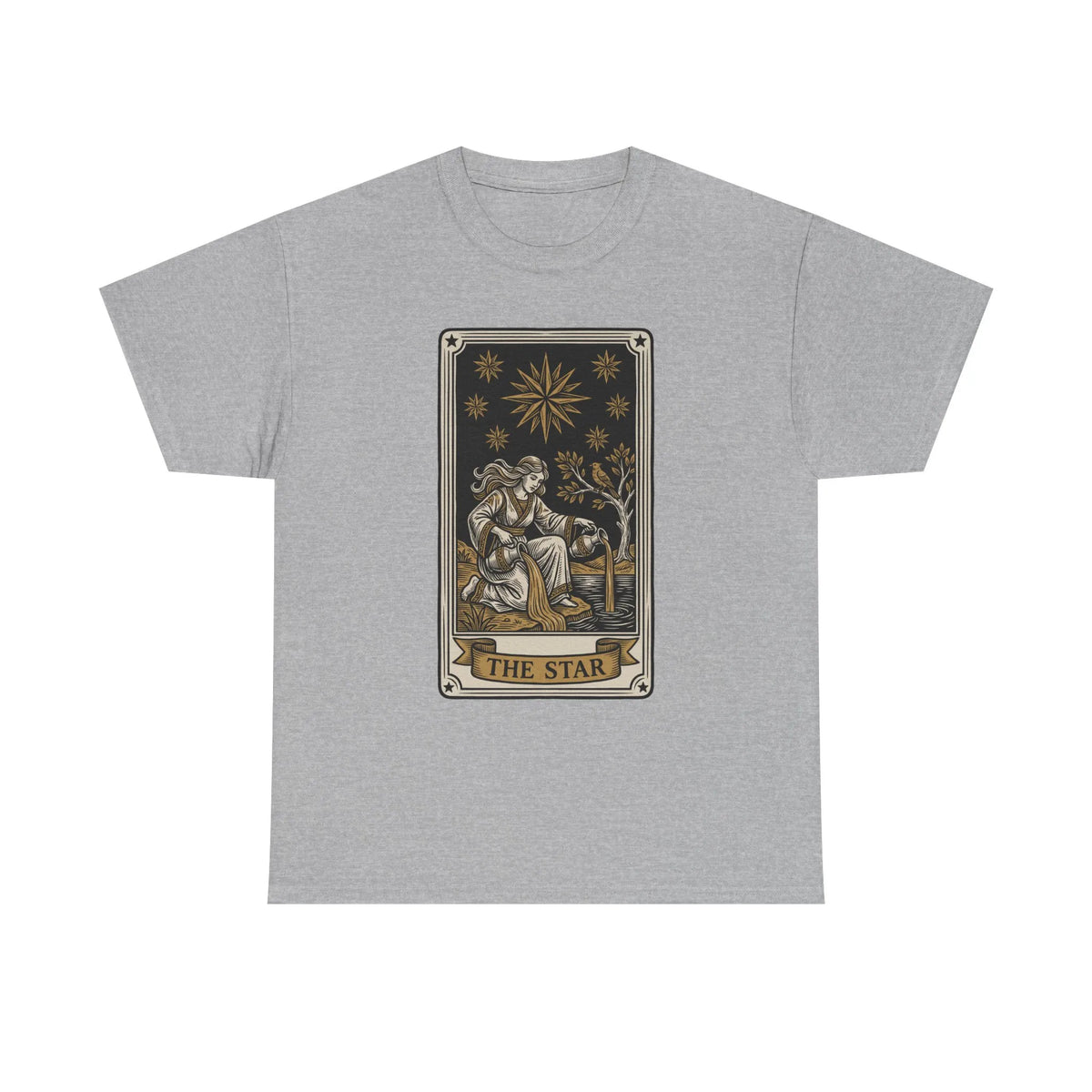 Tarot The Star Card Graphic T-Shirt - Heavy Cotton Classic Fit Tee - Unisex Off White