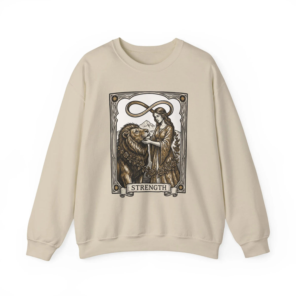 Strength Tarot Card Sweatshirt - Heavy Blend Crewneck Fleece - Unisex White