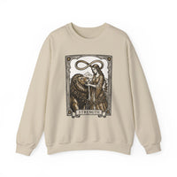 Strength Tarot Card Sweatshirt - Heavy Blend Crewneck Fleece - Unisex White